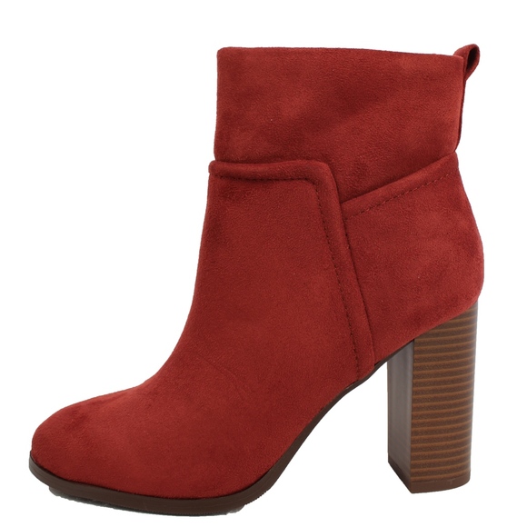 Shoes - Rust Faux Suede Stitching Pull On Block Ankle